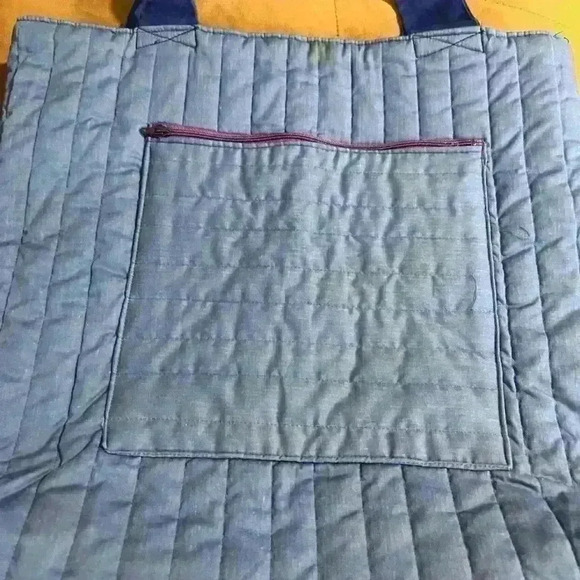 Quilted Blue Tote Bag with Animal Embroidery Boho Chic Anthropologie Style - Picture 5 of 8